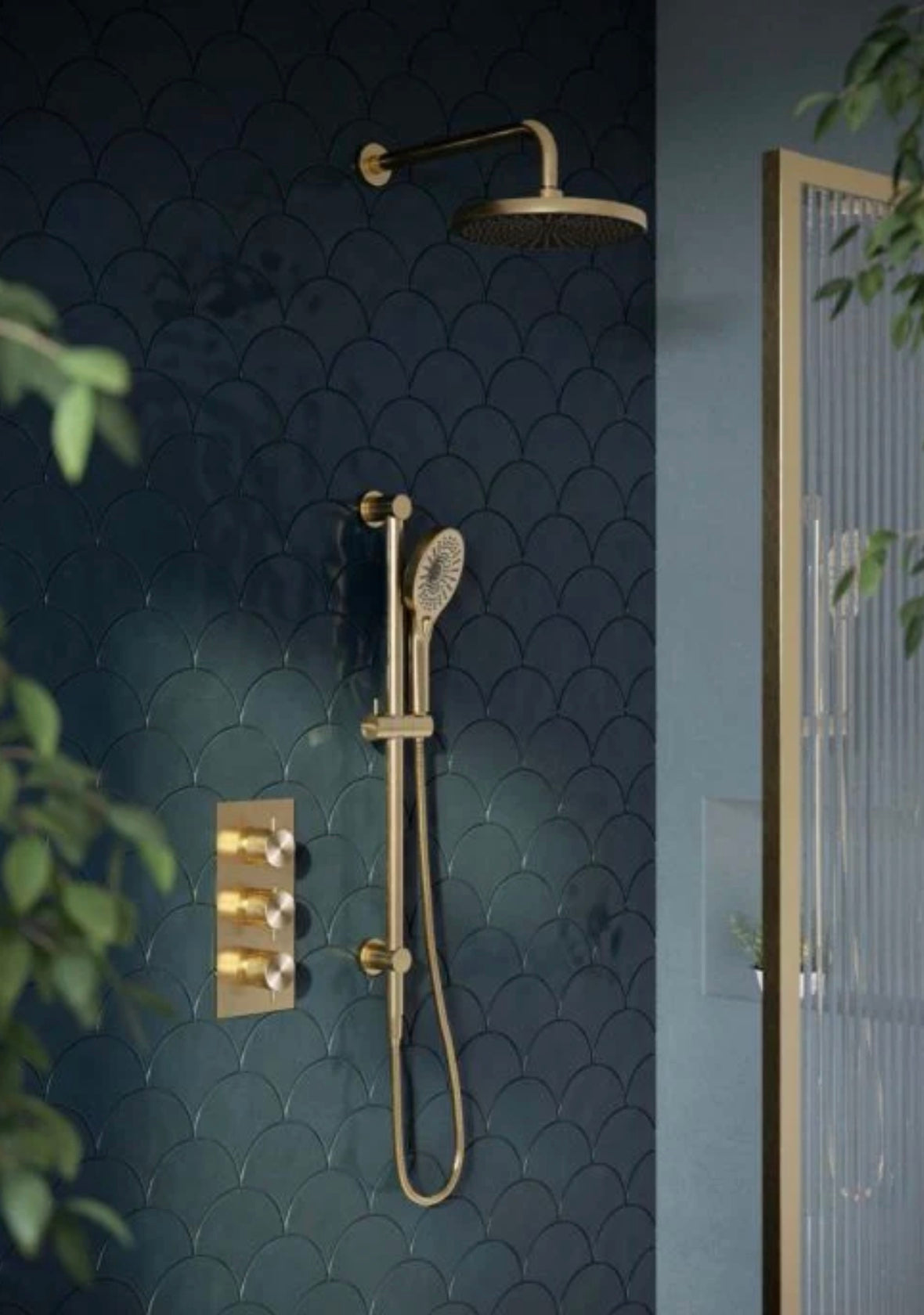 Owen & Finch Messing Doucheset – Geborsteld Champagne Goud (PVD) | Thermostaatkraan met Diamantkarteling, Handdouche & Regendouche Ø250mm (OF251913BG)