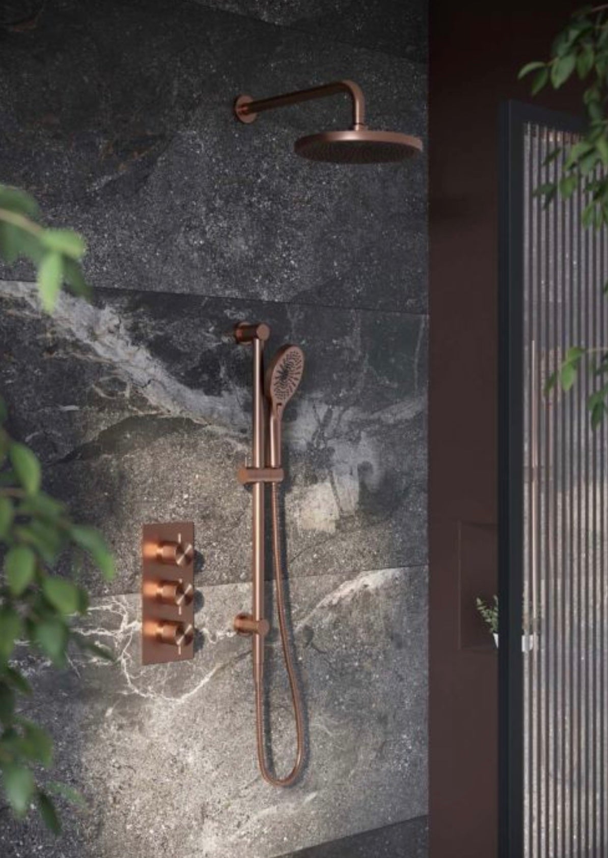 Owen & Finch Messing Doucheset – Geborsteld Satijn Brons (PVD) | Thermostaatkraan met Diamantkarteling, Handdouche & Regendouche Ø250mm (OF251913BZ)
